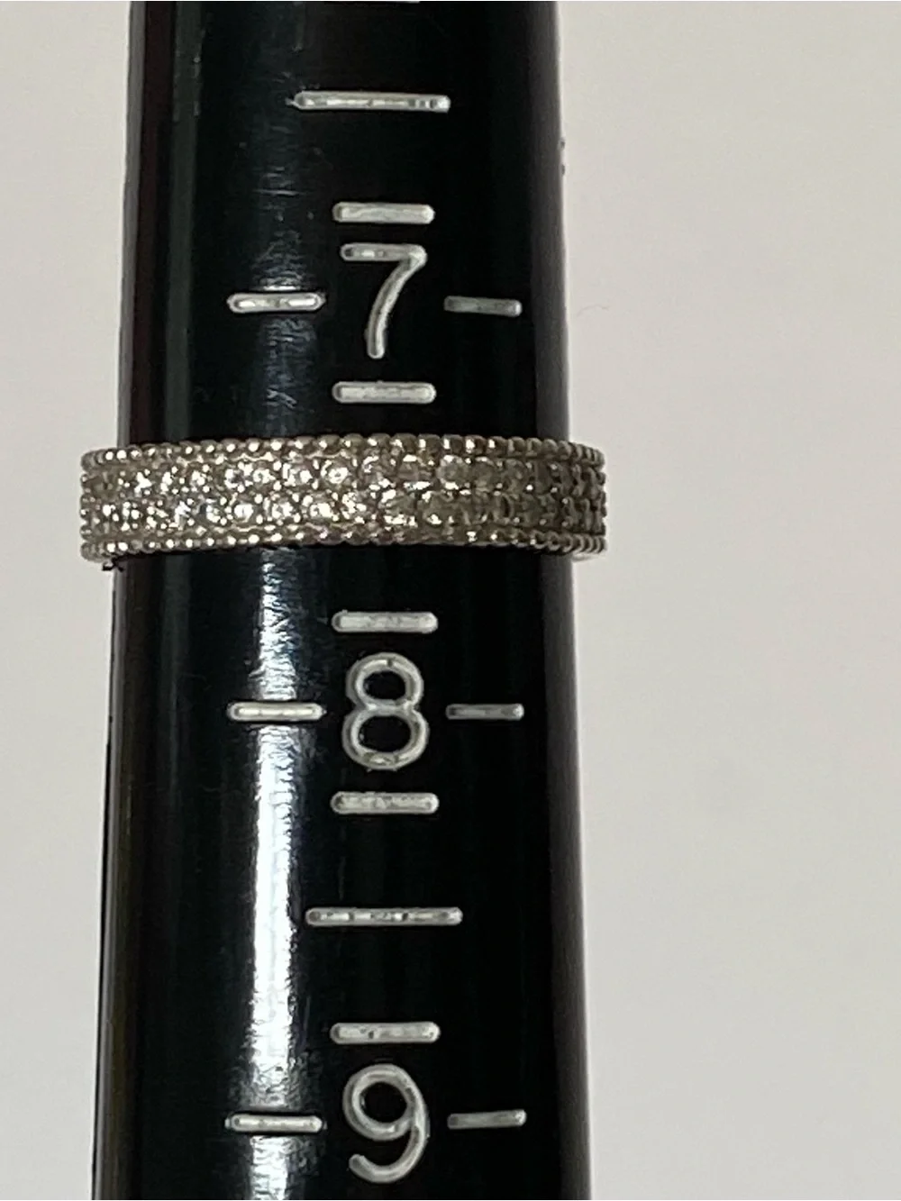 925 Sterling Silver Pave CZ Eternity Band Ring Size 7.5 2 Rows 4 mm EUC worn 1X